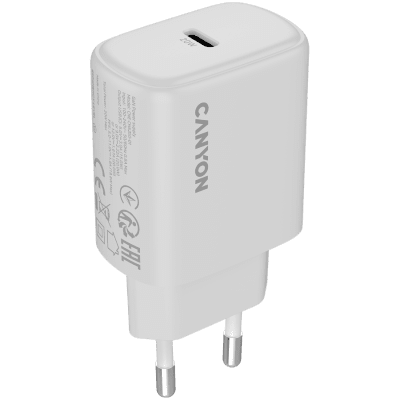 Зарядно устройство Canyon OnCharge 200 20 W, Бяло - CNE-CHA200-01 gallery image 1