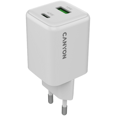 Зарядно устройство Canyon CU45AC GaN 45 W, Бяло - CNS-CUW45AC gallery image 1