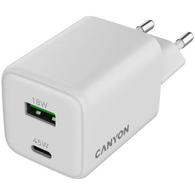 Зарядно устройство Canyon CU45AC GaN 45 W, Бяло - CNS-CUW45AC gallery image 4