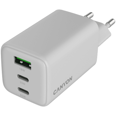 Зарядно устройство Canyon CU65ACC GaN 65W, Бяло - CNS-CUW65ACC gallery image 4