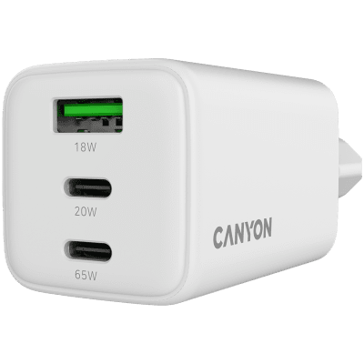 Зарядно устройство Canyon CU65ACC GaN 65W, Бяло - CNS-CUW65ACC gallery image 5