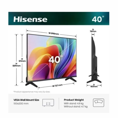 Телевизор 40" Hisense A4S, 1920 x 1080, DLED, 60 Hz, Черен - 40A4S gallery image 2