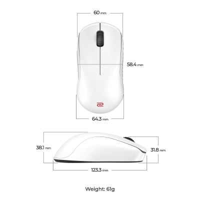 Геймърска безжична мишка Zowie U2-DW 4K - 9H.N4PBE.A3E, Бяла gallery image 2