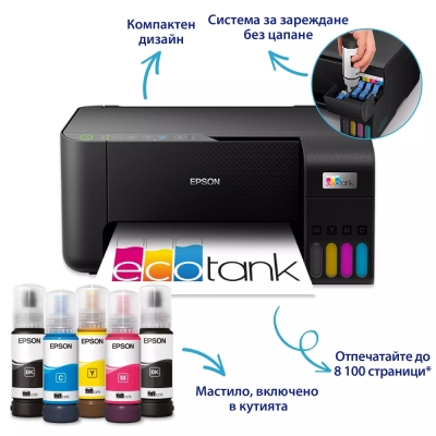 Мултифункционалнo устройствo Epson EcoTank L3270, Мастилоструйно, A4, 5760 x 1440 dpi, 10 ppm, Wi-Fi - C11CJ67434 gallery image 2
