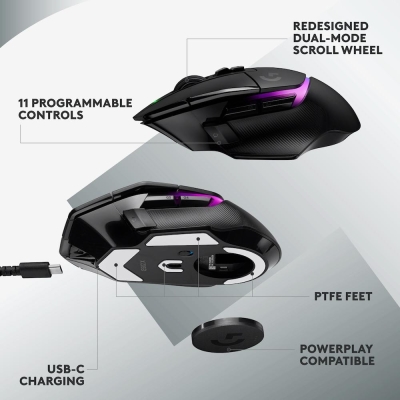 Безжична геймърска мишка Logitech G502 X Plus - 910-006162, Черна gallery image 7