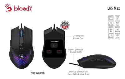 Геймърска мишка A4tech Bloody L65 Max Honeycomb - A4-MOUSE-L65MAX-HONEY, Черна gallery image 4