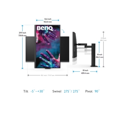 Монитор BenQ PD3205UA, 31.5", 4K UHD (3840x2160) IPS, 60Hz, 5ms, Сив - 9H.LKGLA.TPE gallery image 2
