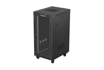 Комуникационен шкаф Lanberg 19" 24U 600 x 800 mm, Закалена стъклена врата, Черен - FF01-6824-12BL gallery image 1