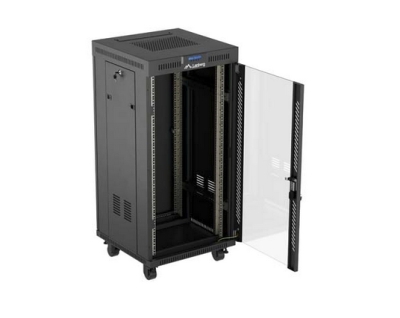 Комуникационен шкаф Lanberg 19" 24U 600 x 600 mm, Закалена стъклена врата, Черен - FF01-6624-12BL gallery image 4