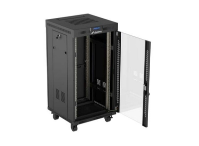 Комуникационен шкаф Lanberg 19" 22U 600 x 600 mm, Закалена стъклена врата, Черен - FF01-6622-12BL gallery image 3