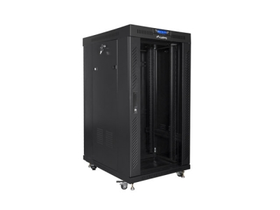 Комуникационен шкаф Lanberg 19" 22U 600 x 800 mm, Закалена стъклена врата, Черен - FF01-6822-12BL gallery image 2