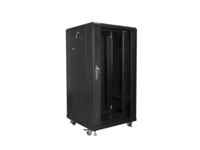 Комуникационен шкаф Lanberg 19" 22U 600 x 600 mm, Закалена стъклена врата, Черен - FF01-6622-12B gallery image 5
