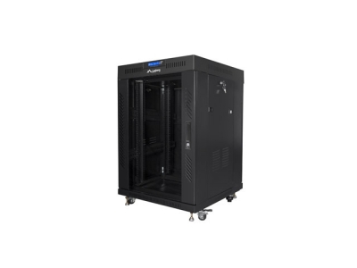 Комуникационен шкаф Lanberg 19" 15U 600 x 600 mm, Закалена стъклена врата, Черен - FF01-6615-12BL gallery image 1