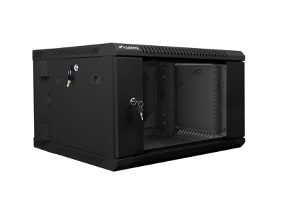 Комуникационен шкаф Lanberg 19" 6U 600 x 600 mm, Закалена стъклена врата, Черен - WF02-6606-10B gallery image 1
