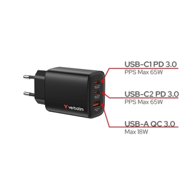 Зарядно устройство Verbatim Essentials 65 W, Черно - 32352 gallery image 5