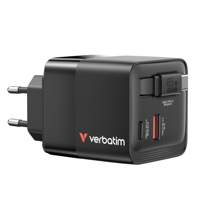 Зарядно устройство Verbatim Mini 65 W 2, Черно - 32217 gallery image 1