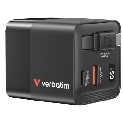 Зарядно устройство Verbatim Mini 65 W 2, Черно - 32217 gallery image 3
