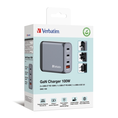 Зарядно устройство Verbatim GNC-100 100 W, Сиво - 32202 gallery image 5