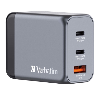 Зарядно устройство Verbatim GNC-65 65W, Сиво - 32201 gallery image 1