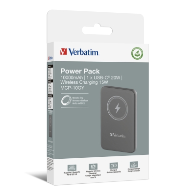 Външна батерия Verbatim MCP-10GY, 20W, 10000 mAh, Сива - 32249 gallery image 4