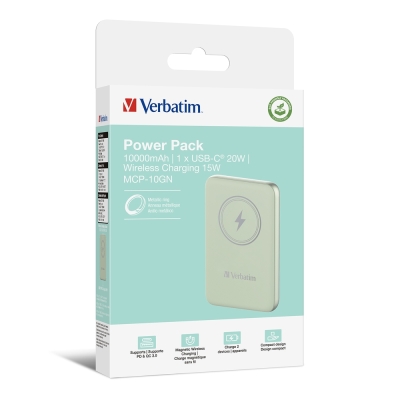 Външна батерия Verbatim MCP-10GN, 20W, 10000 mAh, Зелена - 32246 gallery image 4