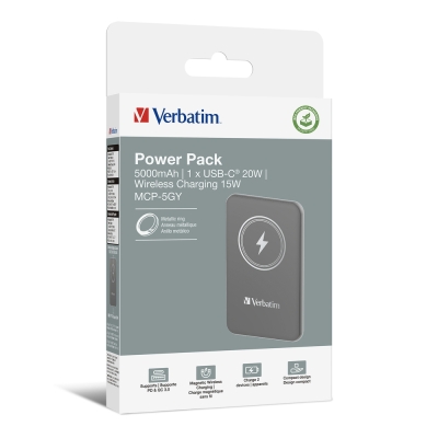 Външна батерия Verbatim MCP-5GY, 20 W, 5000 mAh, Сива - 32244 gallery image 4