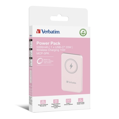 Външна батерия Verbatim MCP-5PK, 20 W, 5000 mAh, Розова - 32243 gallery image 4