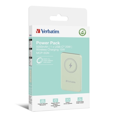 Външна батерия Verbatim MCP-5GN, 20 W, 5000 mAh, Зелена - 32241 gallery image 4