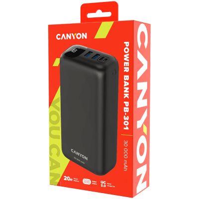 PowerBank Canyon PB-301, 30000 mAh, Черен - CNE-CPB301B gallery image 4