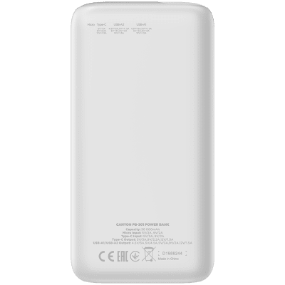 PowerBank Canyon PB-301, 30000 mAh, Бял - CNE-CPB301W gallery image 3