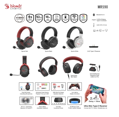 Геймърски слушалки A4TECH Bloody МR-590, Червени - MR590 SPORT RED gallery image 3