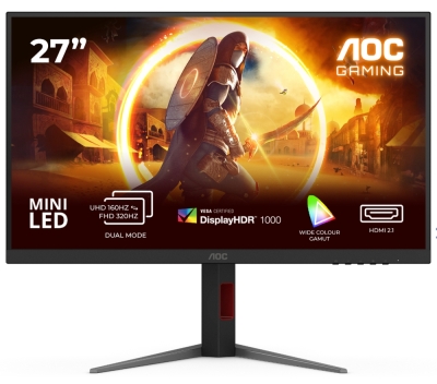 Монитор AOC U27G4XM, 27", 4K UHD (3840 x 2160), Fast IPS Mini LED, 160 Hz, 1 ms, Черен - U27G4XM gallery image 1