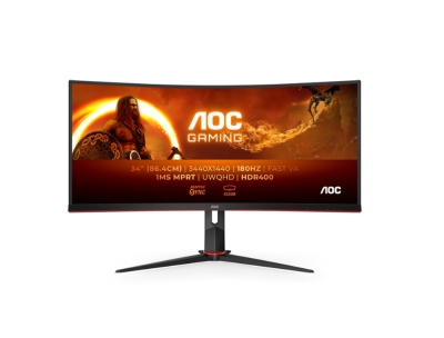 Монитор AOC CU34G2XP/BK, 34", UWQHD (3440 x 1440), VA, 180 Hz, 1 ms, Черен/Червен - CU34G2XP/BK gallery image 1
