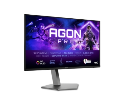 Монитор AOC AG326UD, 31.5", 4K UHD (3840 x 2160), QD-OLED, 165 Hz, 0.03 ms, Черен - AG326UD
