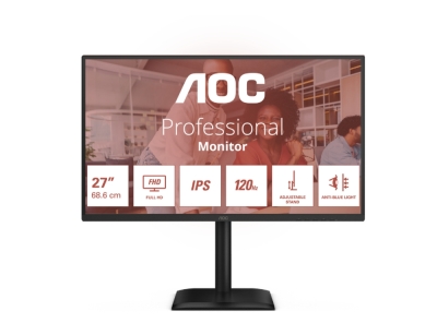 Монитор AOC 27E4U, 27", Full HD (1920x1080) IPS, 120Hz, 4ms, Черен - 27E4U