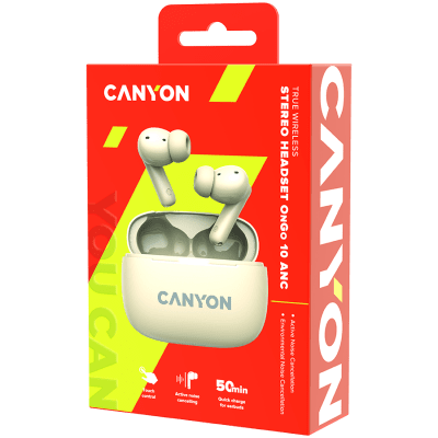 Безжични слушалки Canyon OnGo TWS-10 ANC, Бежови - CNS-TWS10BG gallery image 9