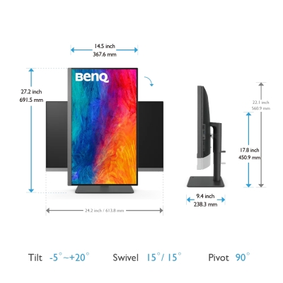 Монитор BenQ PD2706U, 27", 4K UHD (3840x2160) IPS, 60Hz, 5ms, Сив - 9H.LLJLB.QBE gallery image 8