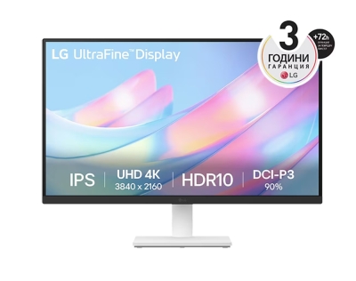 Монитор LG 27US500-W, 27", 4K UHD (3840x2160) IPS, 60Hz, 5ms, Черен/Бял - 27US500-W gallery image 1