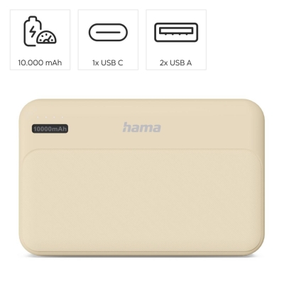 Външна батерия Hama Pocket 10, 10 000 mAh, Бежова - Hama-201773 gallery image 6