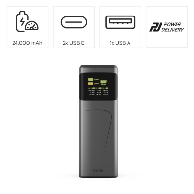 Външна батерия Hama High Power, 200 W, 24 000 mAh, Черна - Hama-201743 gallery image 7