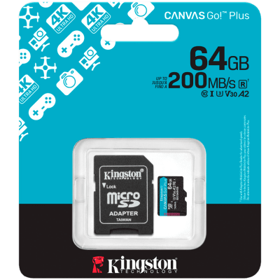 Карта памет 64GB microSDXC Kingston Canvas Go Plus Gen4 и SD Adapter, Черна - SDCG4/64GB gallery image 3