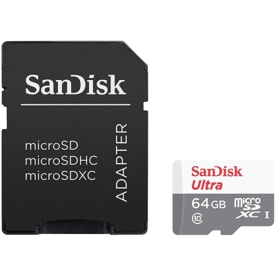 Карта памет 64GB microSDXC SanDisk и SD Adapter - SDSQUNR-064G-GN3MA