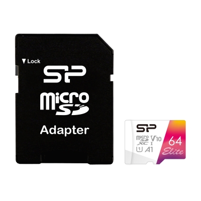 Карта памет 64GB microSDHC Silicon Power Elite Colorful и SD адаптер, Бяла/Розова - SP064GBSTXBV1V20SP