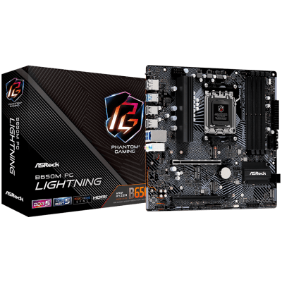 Дънна платка ASRock B650M PG Lightning, mATX, AM5, DDR5 - B650M PG LIGHTNING gallery image 1