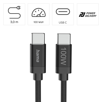Кабел Hama Fabric USB Type-C към USB Type-C, Черен - Hama-201749 gallery image 7