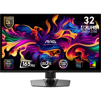 Монитор MSI MAG 322UP QD-OLED E16, 31.5", 4K UHD (3840 x 2160), QD-OLED, 165 Hz, 0.03 ms, Черен - 9S6-3DD29A-049 gallery image 1
