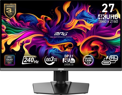 Монитор MSI MPG 272URX QD-OLED, 26.5", 4K UHD (3840 x 2160), QD-OLED, 240 Hz, 0.03 ms, Черен - 9S6-3CD79A-054 gallery image 1