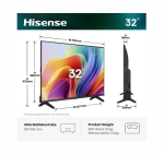 Телевизор Hisense 32" A4S, HD 1366x768,3000:1, DLED, HLG, DTS Virtual X, Smart TV, WiFi, WiFi Direct, BT, VIDAA U7,Anyview Cast, 2xHDMI, 2xUSB, LAN, CI+, DVB-T2/C/S2, Black