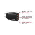 Зарядно устройство Verbatim Essentials GaN Charger 65W EU plug Black
