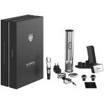 Prestigio Garda, smart wine opener, simple operation with 2 buttons, aerator, vacuum stopper preserver, foil cutter, opens up to 50 bottles wihout recharging, premium design, 500mAh battery, Dimensions D 17mm* H 290mm* W100 mm, silver color.